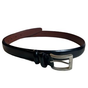 Mens Leather Belt Crookhorn Black Size 42 Dress Loafer Brush Off Silver Buckle